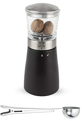 Peugeot - Madras Manual Nutmeg Mill - Spice Grinder - Stainless Steel Gift Set - With Stainless Steel Spice Scoop & Clip (Black Beachwood)