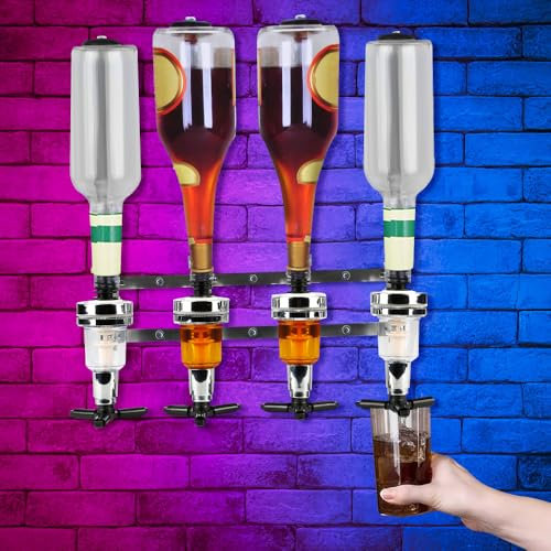 Distributeur de Boissons, 4 Porte Bouteille Mural, Doseur Alcool Mesures Dosage 25-45ml, Bouteilles de Bar Support pour Cocktail, Bière (Argent, 4 Porte)