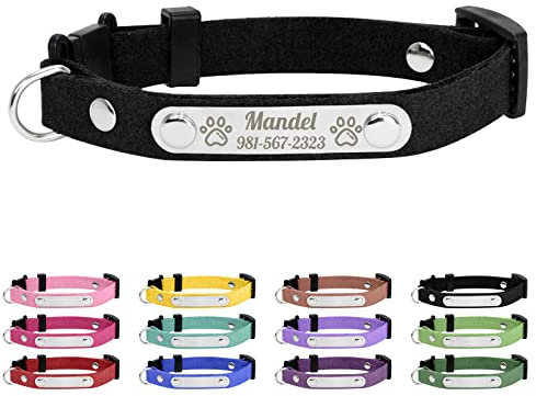 Uiopa Collier Chat Personnalisé Anti Étranglement, Collier pour Chat Personnalisable avec Nom et Numéro de Téléphon, Collier Identification Chiots (Noir)