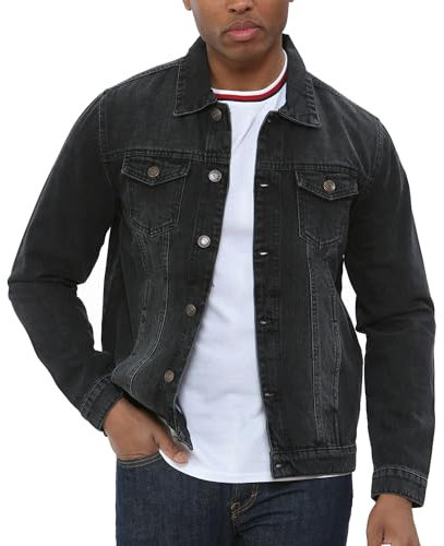 NOROZE Men's Jacket Denim Trucker Jacket Classic Washed Vintage Style Jeans Coat For Men (XL, Black)