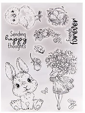 LICHENGTAI Silikonstempel Ostern Set Clear Stamp Ostern Prägung Klar Stempel Frühling Silikon Stempel Set für DIY Scrapbooking Fotoalbum Grußkarten Album Deko