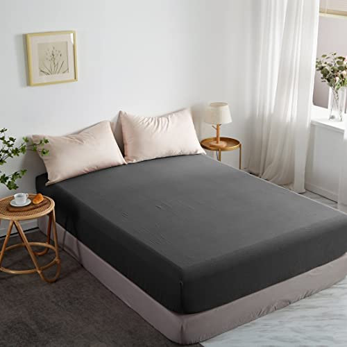 Lanqinglv Dunkelgrau Spannbettlaken Bettlaken 140x200 cm bis 25-30 cm Steghöhe Boxspringbett Topper 110g/m² Mikrofaser Weiche Jersey Boxspringbett Spannbetttuch Leintuch Anthrazit