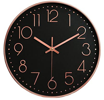 Qiebenav Orologio digitale 10 Pollici Orologio da Parete Rotondo Appeso Numero 3D Preciso Superficie Specchio Orologio Al Quarzo Domestico Oro Rosa & Nero