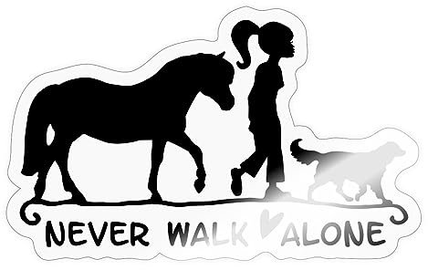 Spreadshirt Never Walk Alone Pferd Hund Sticker Aufkleber, 10 x 10 cm, Transparent glänzend