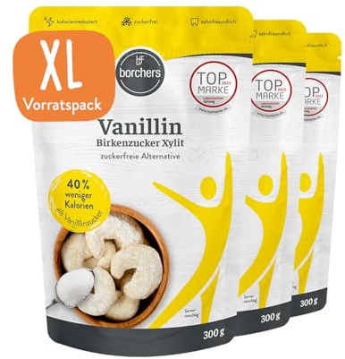 borchers Vanillin Birkenzucker Xylit | 300g Beutel | Zuckerfreie Alternative | Ca. 40% weniger Kalorien | 3x300g Beutel