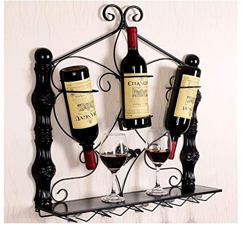 Weinregal Wandbehang Weinschrank, Eisen 3 Flaschen Weinregal Bar Weinregal/Braun (Farbe: Noir) Made in China