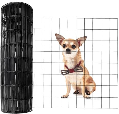 Clôture métallique soudée avec revêtement en PVC de 61 cm x 15,2 m, noir, 5,1 x 7,6 cm, tissu enduit de 16 GA, clôture en fil de poulet, clôture en métal pour plantes de jardin, rouleau de grillage