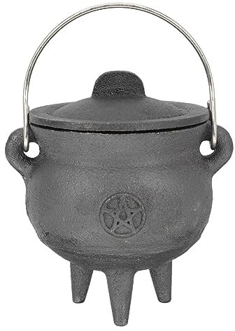 Stronrive Chaudron en Fonte avec Couvercle et Transport, Pot sorcière Halloween 10,2 cm pour Sorts, bavures, rituels et bénédictions | Décoration d'halloween ou brûlage d'encens