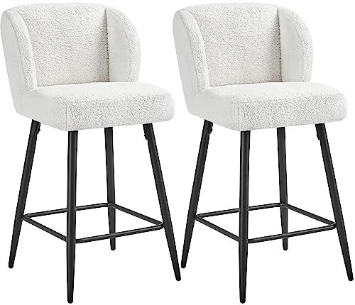 Yaheetech 2-er Set Barhocker, Moderner Barstuhl aus Bouclé-Gewebe, Hocker mit flügelförmiger Rückenlehne & Fußstütze & Metallgestell, Sitzhöhe 67 cm, bis 136 KG Belastbar, Weiß