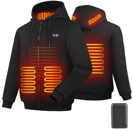 Sweat à Capuche Chauffant Doublé Polaire pour Hommes et Femmes avec Batterie 16000mAh Veste Sweat à Capuche Chauffé 6 Zones de Chauffage Intelligentes, 3 Niveaux de Chaleur pour Extérieur, Camping