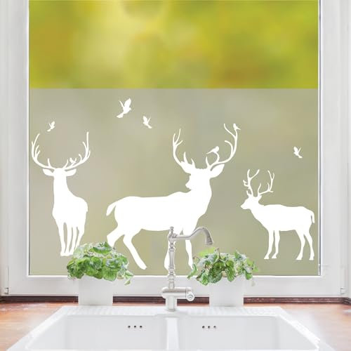 Sichtschutzfolie Hirsche Fensterfolie Fensterdeko Milchglasfolie Sichtschutz, 55 cm hoch, 50 cm breit