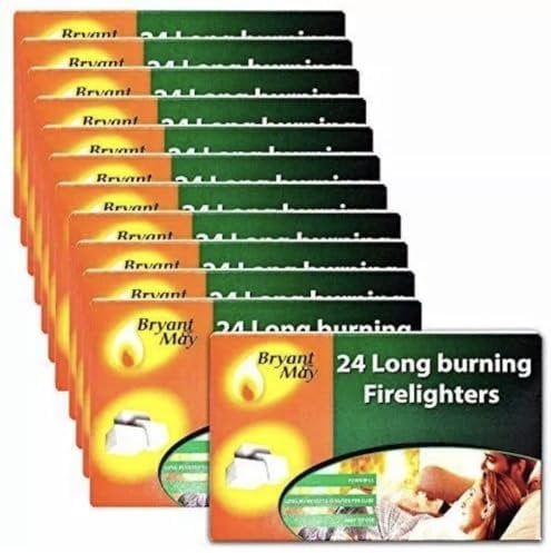 Bryant & May Firelighters 48 Long-Burning Fire Starters for BBQ, Fireplace, Grill, and Campfires Easy Ignition Firelighter Stick (1 Pack (48 firelighters))