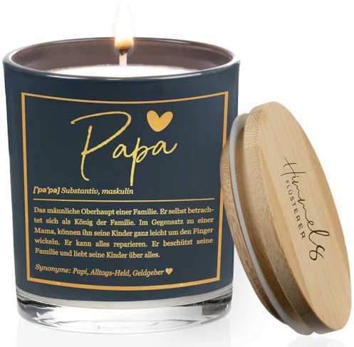 Himmelsflüsterer - Duftkerze im Glas - Papa Geschenk | Mittelgroß | schwarz | Vanille Duft | Handgemacht | 100% Sojawachs | 200 g Wachs | 50h lange Brenndauer | Vatertagsgeschenk