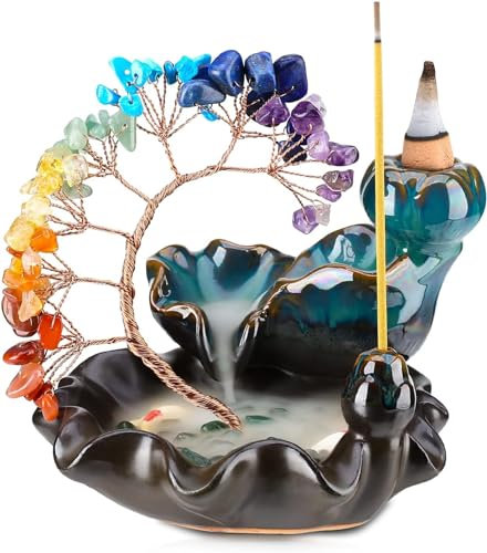 Porte-encens, Arbre de Vie Ornement Bâtons d'encens en Cristal et Laiton, 7 Couleurs Arbre de Vie Ornement d'aromathérapie Encensoir pour la Maison, Le Bureau, la Chambre