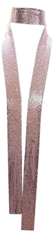 Fonowx Damen-Schal mit Pailletten, Halsband, für Mädchen, Lange, dünne, schmale Krawatte, schlanke Tücher, Halstuch für Club, Abend, Party, Abschlussball, Roségold