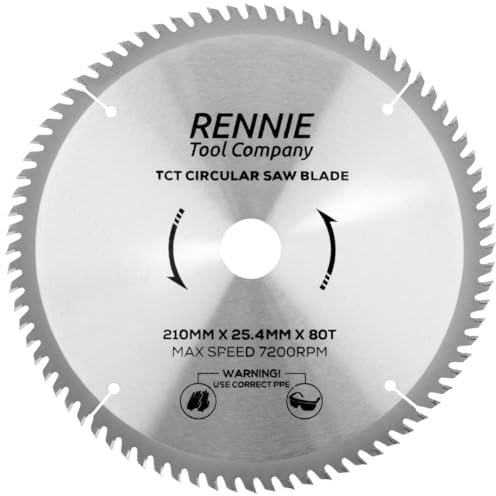 Rennie Tools - 210mm x 80T x 25.4mm Bore TCT Circular Wood Saw Blade Fits Evolution Saws & Evolution Rage Saws. 210mm Saw Blade 25.4mm Bore With 80 Teeth