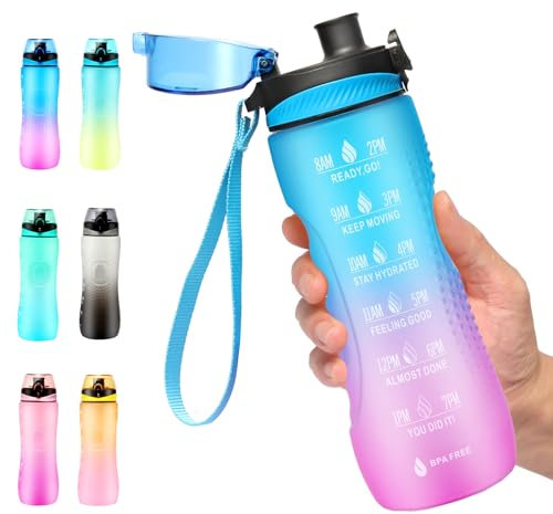 Binudum Water Bottle, Motivational Drinking Bottle with Time Mark, Tritan BPA Free Leakproof Sport Water Bottle 750ml for Teenager, Adult, Gym, Outdoors, Cycling, School & Office