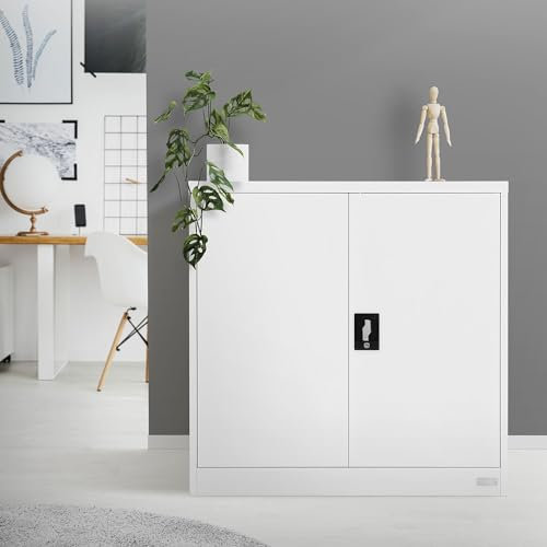 ML-Design Armadio per Archiviazione con Serratura Bianco 90x40x90 cm Acciaio Schedario 2 Ripiani Regolabili in Altezza Armadio per Ufficio a 2 Ante Mobiletto Portadocumenti Armadietto