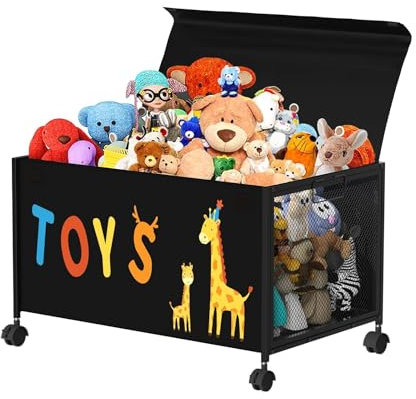 T-LOVENDO.ES Caja de juguetes para niños, baúl de almacenamiento, con ruedas de 360°, cajón de juguetes con tapa para niños, niñas, peluches, ropa, dormitorio, sala de estar, de juegos, 70L