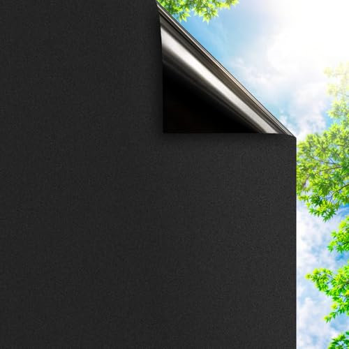 Mgood Vinilos para Cristales Negro 44.3x200cm, Vinilo Ventana Privacidad Electrostaticos Antiarrugas Vinilo Opaco para Cristales Anti UV Bloquear la Luz Vinilo Negro para Ventanas para Hogar