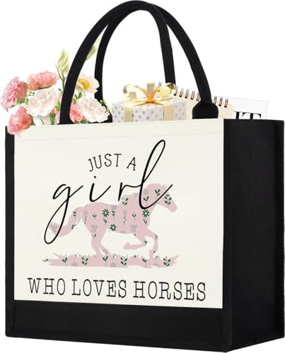 Tragetasche aus Segeltuch mit Pferden, süßes Pferde-Geschenk für Frauen, Pferdeliebhaber, ästhetische Strandtasche, wiederverwendbare Einkaufstasche, Geburtstags-, Weihnachts-, Pferdezubehör, Geschenk