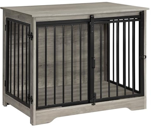 Hzuaneri Hundekäfig Möbel, 81cm hundebox für zuhause, Schiebetüren, 2 Türen, Moderne hundebox Holz Indoor für kleine/mittlere Hunde, Hundekäfig für Zuhause, 55x81x67,5cm, Hell Elfenbein DFC83605B
