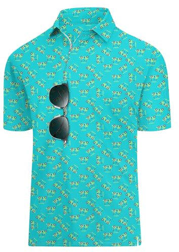 Hodaweisolp Herren-Golf-Shirt, trockene Passform, feuchtigkeitsableitend, sportlich, Reißverschluss, kurzärmelig, Poloshirt für Herren, Grünes Auto, L