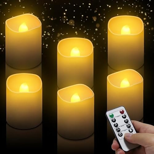 Lot de 6 bougies LED avec fonction minuteur et télécommande, bougies chauffe-plat LED à piles. Peut être utilisé pour les décorations de Noël, de mariage, d'Halloween - 3,5 cm x 4,2 cm
