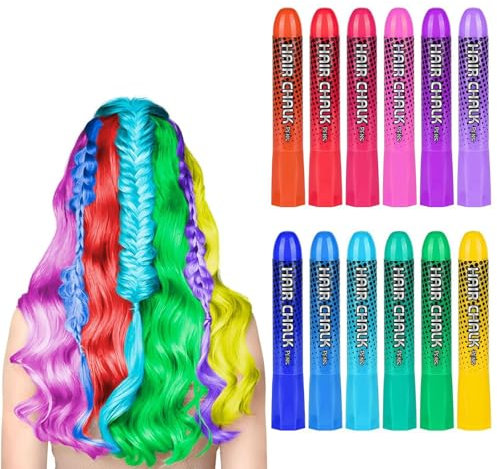 12 Colores Tiza De Pelo,Tizas Para El Pelo Temporales,Tinte Pelo Lavable NiñOs,Lavables Color,No TóXico,Tiza De Pelo Desechable Lavable Para TeñIr El Cabello,Para NiñOs Diy Fiesta Y Cosplay