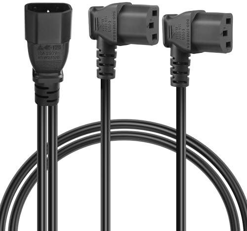 GELRHONR IEC320 C14 to Two C13 PDU Power Extension Cords, C14 Male to 90 Degree Double C13 Female Power Cables for Computers, LED Speaker,TV Monitors and Scanners ((0.5M) Right Angle)