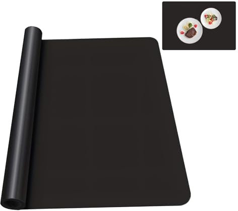 Silicone Mats for Worktops,1 Pcs Kitchen Worktop Protector,40x30 Cm Non Stick Silicone Heat Resistant Mat, Silicone Heat Proof Mat for Table Worktops (Black)