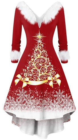 SCBFDI Damen Weihnachtskleid Festlich Weihnachts Kleid V-Ausschnitt Kleider