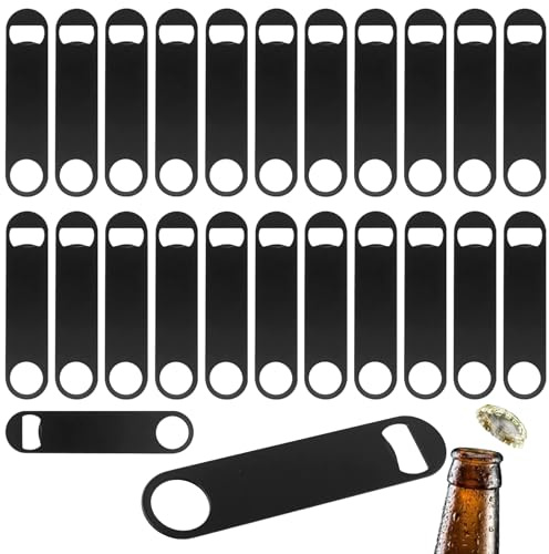 HONYUET 24PCS 17.7x3.9cm Beer Bottle Opener, Black Bar Blade Bottle Opener, Stainless Steel Flat Beer Bottle Opener for Bar, Restaurant, Kitchen