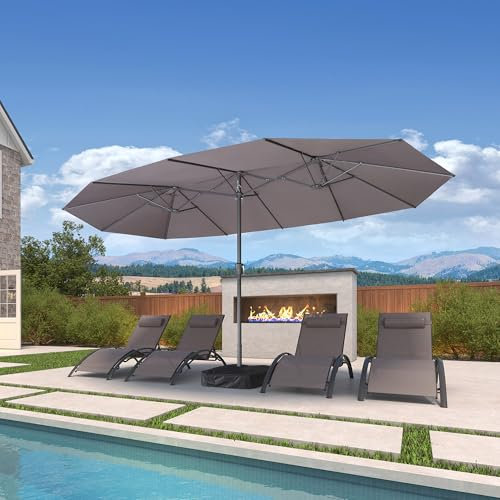 PURPLE LEAF 455 x 270 cm Doppelsonnenschirm Groß, Sonnenschirm XXL mit Kurbel Rechteckig Marktschirm für Terrasse, Balkon, Garten, Gestell Stahl, UV Schutz, Hellgrau