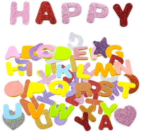Zasvec Buchstaben Moosgummi 281 Stück Moosgummi Buchstaben Selbstklebend Glitzer Schaumstoff-Sticker Buchstaben Aufkleber Glitter Selbstklebende Buchstaben für DIY Scrapbooking und Dekorieren