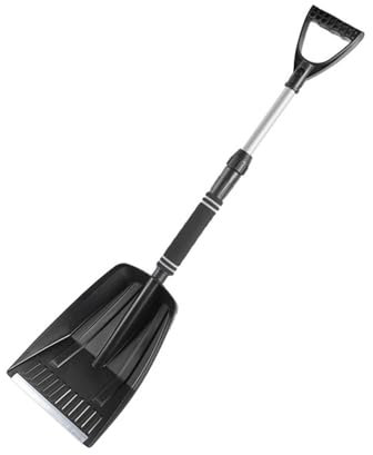 Schneeschaufel 85 x 21,5 cm mit ergonomischem Aluminium-Stiel und D-Griff Schneeschieber Schneeschippe Schneeschüppe Schneeräumer ergonomisch Spatengriff Schildschaufel Alu-Kante ABS (Schwarz)