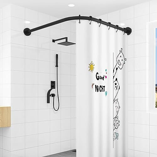 Tringle à Rideau De Douche En Forme De L Extensible Sans Perçage, Barre D'angle En Métal Universelle, Pour Salle De Bain, Baignoire, Magasin De Vêtements, Noir(Size:D 70-95cm x 105 -165cm,Color:Noir)