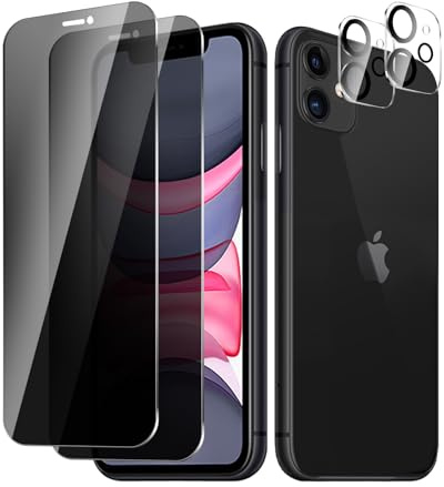 BIESHKJ 2+ 2Pack pour iPhone 11 de Protection Verre Trempé Anti-Espion + Protecteur D'objectif D'appareil Photo, Dureté 9H Vitre, Compatible Avec Les Coques et Résistant Aux Rayures