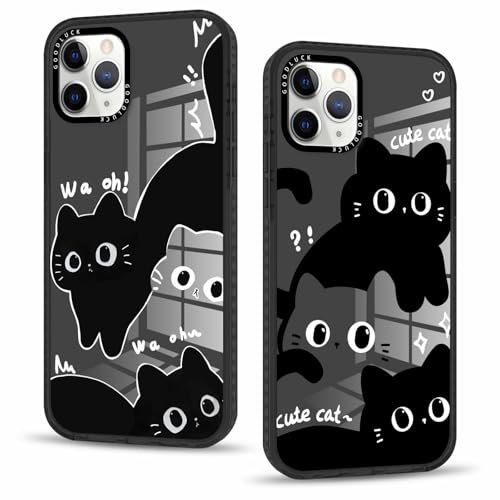 Phoona 2 packs Phone Case for iPhone 11 Pro 5,8'', Cat Pattern with Cute Clear Transparent Aesthetics Design Cover, Soft Shockproof Protective Bumper Slim Funda for Women Girls, 01