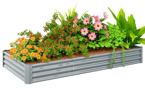 Outsunny Hochbeet aus Stahl, Wetterbeständig Pflanzbeet mit Anti-Schnittkante Frühbeet Gartenbeet rostfrei Pflanzkasten Pflanzkübel 240 x 120 x 30 cm für Garten Balkon, Gemüsebeet für Blumen, Gemüse