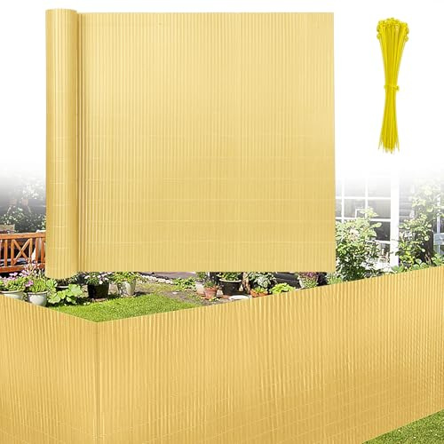 LILIIN PVC Sichtschutzmatte Balkon Sichtschutz Privatsphäre Wetterfest Sichtschutzzaun Windschutz Zaun, mit Kabelbindern, für Garten, Balkon und Terrasse (Bambus, 200x500cm)