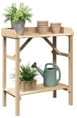 vidaXL Potting Table Natural 75 x 40 x 90 cm Solid pine wood | Minimalist vibes for modern spaces, Made from tough solid pine, Two-tiered shelves for your plant display
