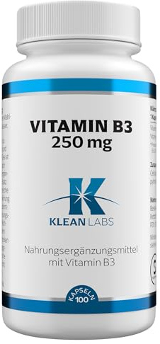 Klean Labs - Vitamin B3-250 mg - 100 Kapseln - ohne Gentechnik - trägt zu Energie, Nervenfunktion und Haut bei