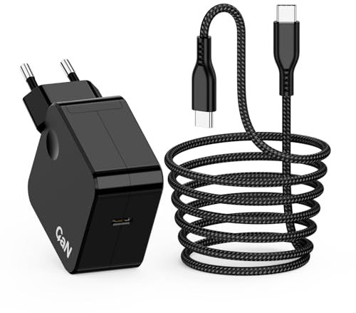 67W/65W Caricatore GaN USB C con Cavo intrecciato per MacBook Pro/Air,per HP EliteBook,per Lenovo ThinkPad,per Samsung Galaxy,per HUAWEI,per ASUS, Alimentatore Caricabatterie Notebook Type C, Nero
