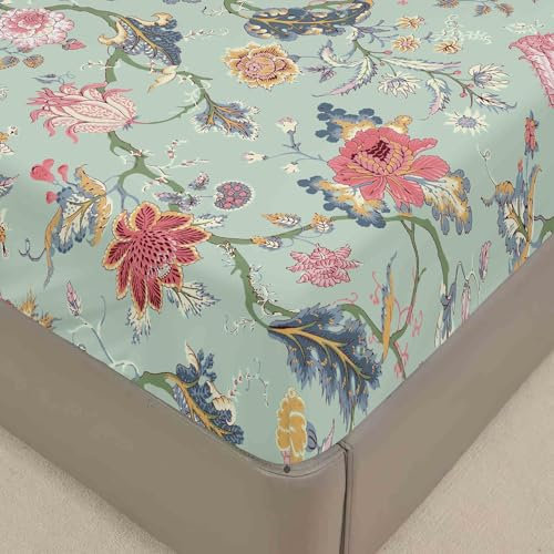 Surwin Spannbettlaken 90x200cm, Elegant Blumen Elastisch Bettlaken, Weiche Spannbetttuch Mikrofaser Spannleintuch, 30cm Steghöhe, Paisley Blumen Motiv