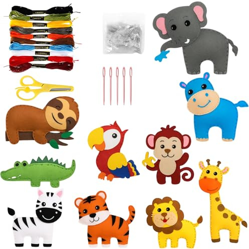 SongBuydn Nähset Kinder, Filztiere Nähen Starterkit für Kinder ab 6 Jahre, 10-teiliges DIY Nähset für Anfänger, Kreatives Spielzeug für Eltern-Kind-Aktivitäten und Handarbeitspartys
