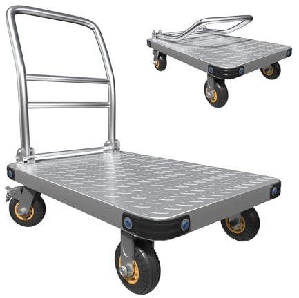MediHoist Klappbarer Plattformwagen 900 kg Traglast, 91x60 cm Silber | Mit Zwei 12,7 cm Bremsrädern, Transportwagen, Für Lager & Möbel & Haushaltsgeräte