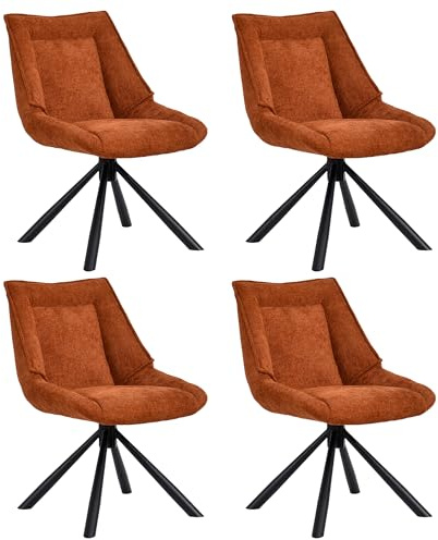 Duhome 4er Set Esszimmerstuhl Chenille Schminktischstuhl 180° Drehbar Automatische Rückstellfunktion Lounge Stuhl Modern für Wohnzimmer Schlafzimmer Büro, Orange