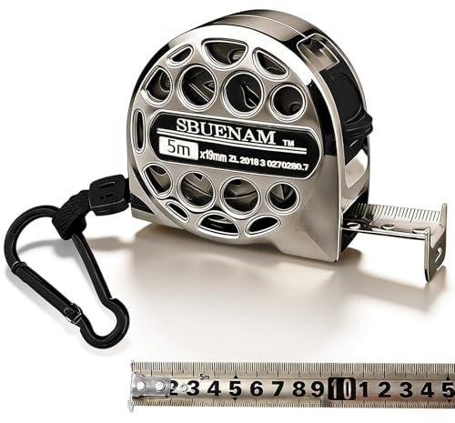 Maßbänder aus Edelstahl, ZoneYan Massband Einziehbares, Lochtes Edelstahl-Maßband Lineal mit Korrosionsschutz, Zollstock Measuring Tape (Silber, 5m)