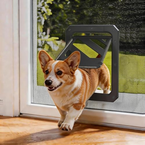 LIBBEPET Puerta mosquitera para perro, puerta mosquitera de 2 vías con cierre magnético, marco ABS reforzado, puerta mosquitera para perros de hasta 50 libras, paso interior de 10 x 13 pulgadas, color